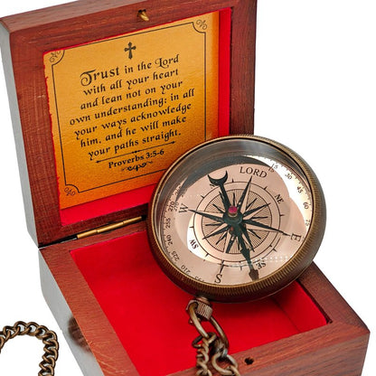 Trust in The Lord - Proverbs 3:5-6 Engraved Brass Pocket Compass, Communion Confirmation Gift, Baptism Gifts for Teen Boys, Best Christian Gifts for Men Kids, Religious God's Compass Easter Christmas