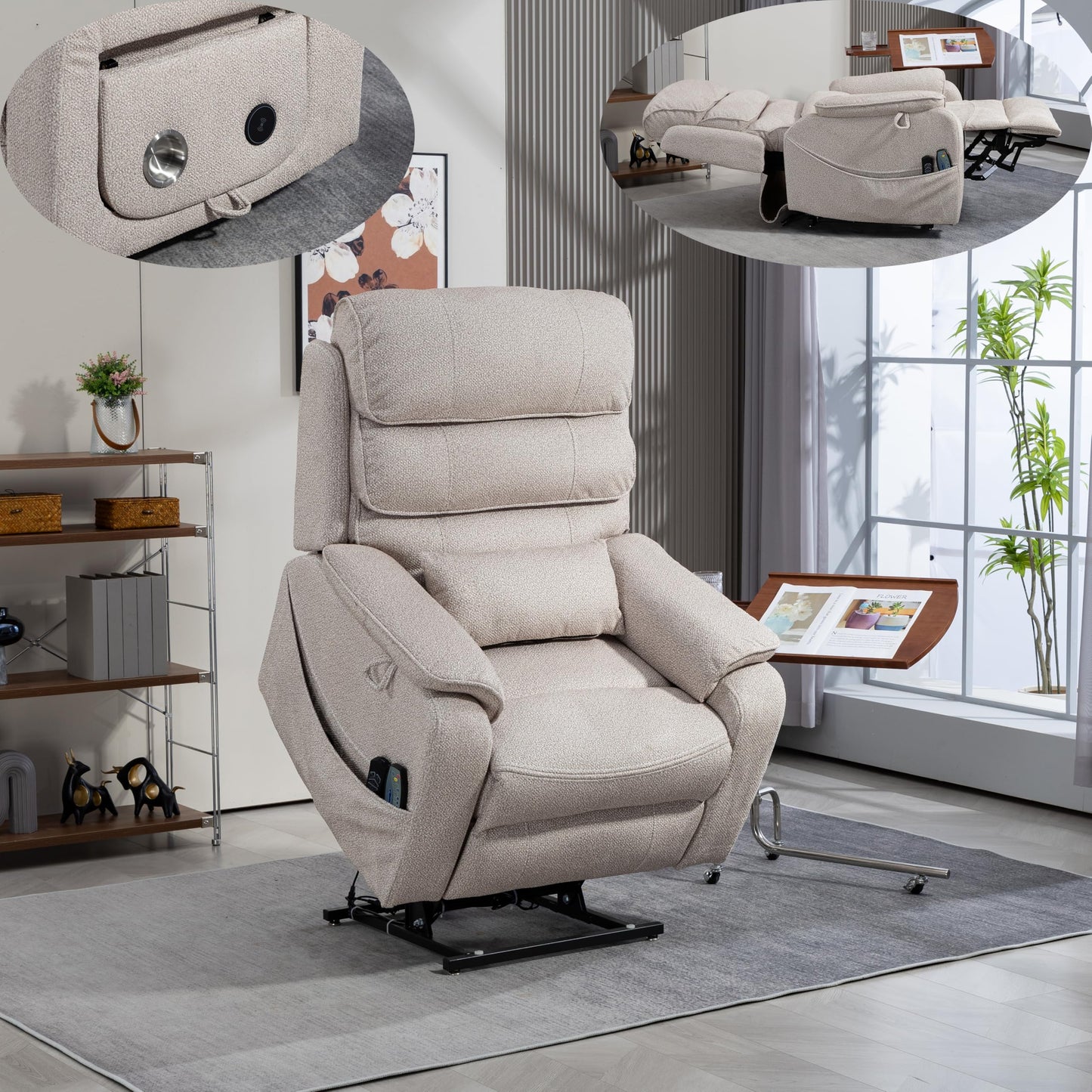 Oversized Electric Lift Chair Versatile Power Recliner Chair 180° Infinite Reclining Armchair for Adults with Massgae,Cupholder,USB-C Ports,Wireless Charging
