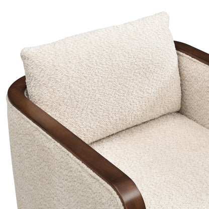Christopher Knight Home Cabelo Boucle Upholstered Dining Chairs Set of 2, Sturdy Wooden Dining Chair with Curved Back, Modern Armchairs and Thick Cushions, Versatile Indoor Usage, Almond + Walnut