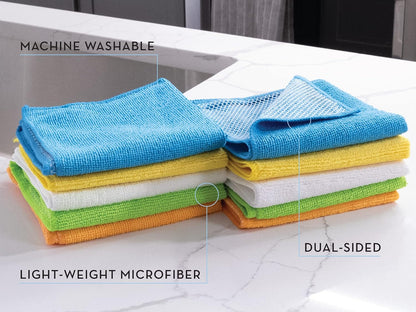 12 12 10 Pack S&T INC. Dish Cleaning Cloths with Poly Scour Side, Microfiber Cleaning Cloths, Assorted, In. x In.