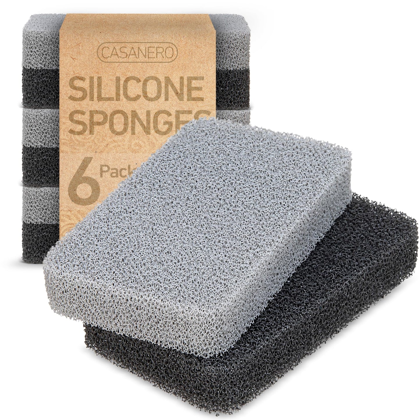 Casanero 12 Pack Silicone Dish Sponges, Heavy Duty Non Scratch Sponges for Dishwashing, Reusable Household Cleaning Sponges for Kitchen, Countertop, Bathroom, Non Stick Cookware or Car