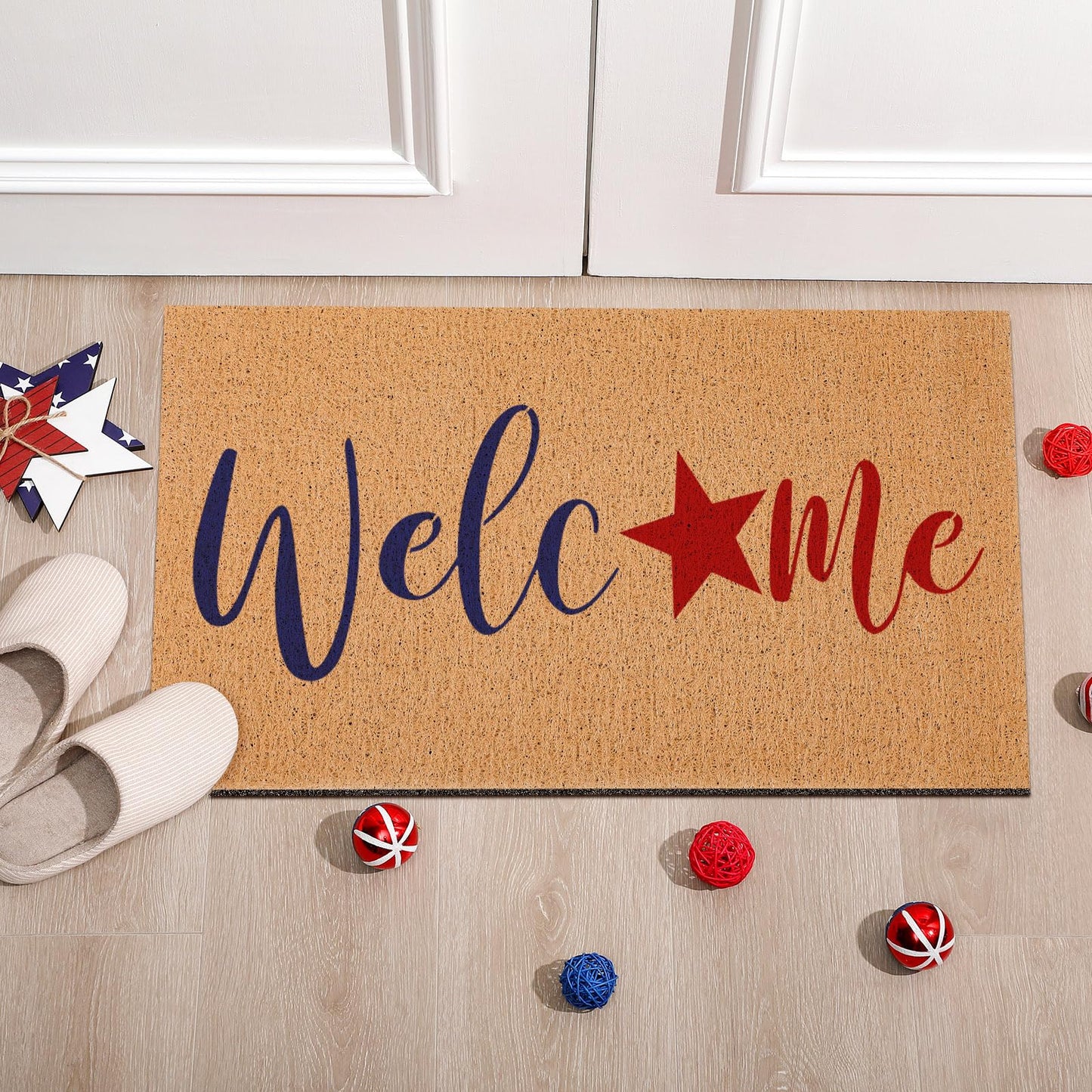 Frienda 9 Pcs 4th of July Stencils for Door Mats Reusable Welcome Templates Large Stencils for Drawing DIY Painting on Wood Floor Doormat Crafts (Various Sizes)