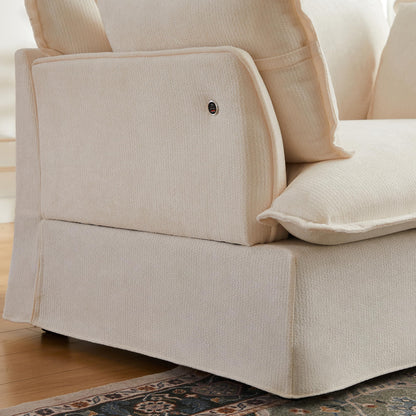 ERYE 47" Chenille Upholstered Accent Chair Wide Seat Armchair for Living Room Bedroom, Modern Upholstered Armchair W/ 2 Pillows and USB-C Ports for Home Apartment Office