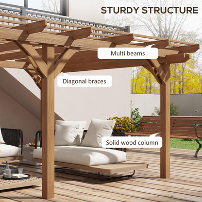 Outsunny 12' x 16' Outdoor Pergola, Wood Gazebo Grape Trellis with Stable Structure for Climbing Plant Support, Garden, Patio, Backyard, Deck, Brown