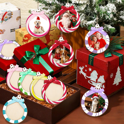 24 Pcs Wooden Candyland Photo Frame Ornaments, Picture Ornaments for Hanging, Candyland Decorations & Stockings Decor, DIY Keepsakes for Candyland Party (Macaron)
