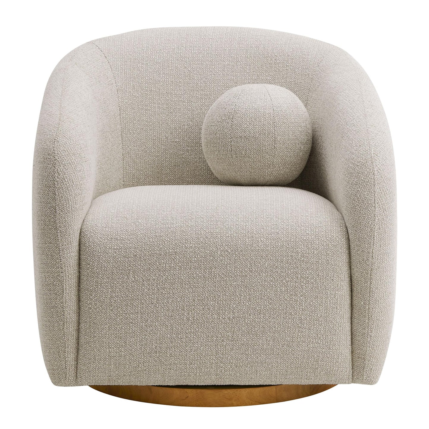 Modway Holland Curved Swivel Armchair in Dove Gray – Chenille Fabric Barrel Chair with Ball Throw Pillow and Wood Base – Mid-Century Modern Curved Living Room Accent Chair