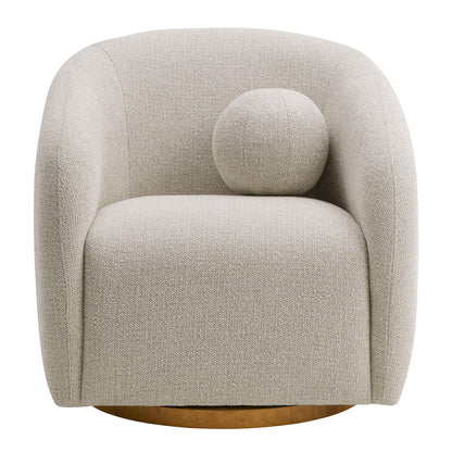 Modway Holland Curved Swivel Armchair in Dove Gray – Chenille Fabric Barrel Chair with Ball Throw Pillow and Wood Base – Mid-Century Modern Curved Living Room Accent Chair
