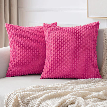 MIULEE Pack of 2 Decorative Throw Pillow Covers 18x18 Inch Soft Boho Striped Textured Corduroy Pillow Covers Modern Farmhouse Home Decor for Couch Bed Sofa Living Room Cream White