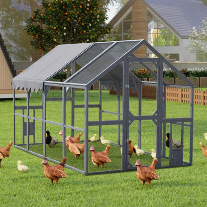 KEIKI 110" L Outdoor Large Chicken Coop with Waterproof Cover, Wire Mesh & 2 Lift Small Doors with Locks, Wood Chicken Coop House for Cat Kitten, Duck, Rabbit, Quail Playpen