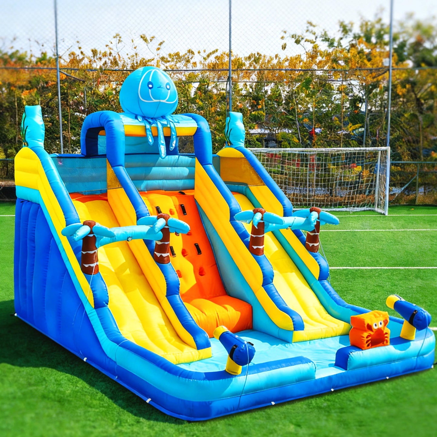 17FT Oxford Inflatable Water Slide Backyard Water Park with Slide & Splash Pool Suitable for Summer Outdoor Entertainment Pool Parties and Family Gatherings（Including -Blower）