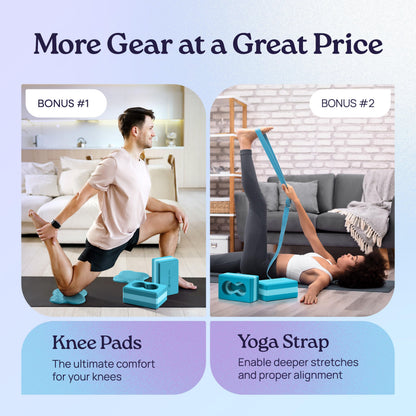 Deep-Zen® Yoga Blocks Wrist Support; Yoga Blocks 2 Pack with Knee Pads and Strap to Put Less Weight on Wrists; Durable, Versatile Yoga Brick Exercise Block Set, Blocks Yoga