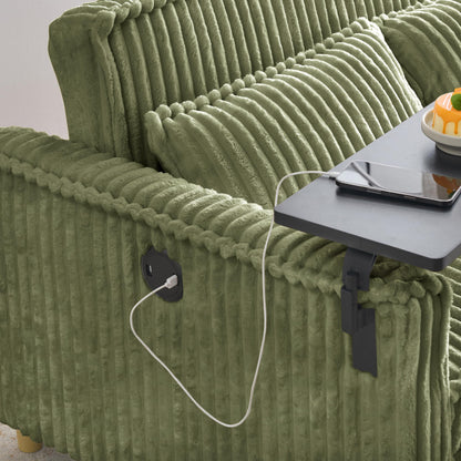 KEIKI 54" 3-in-1 Convertible Sofa Bed – Corduroy Futon Sleeper with Pull-Out Bed, Movable Tabletop, USB Ports – Small Loveseat for Living Room, Bedroom – Green