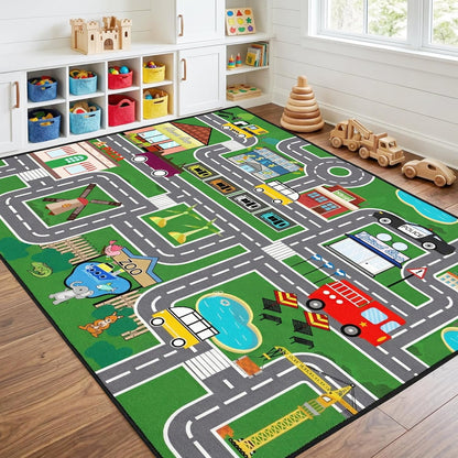 3x5 Car Rugs for Kids Toy - Car Track Carpet for Boys Road Rug for Bedroom Road Map Carpet for Kids Toy Play Mat Farm