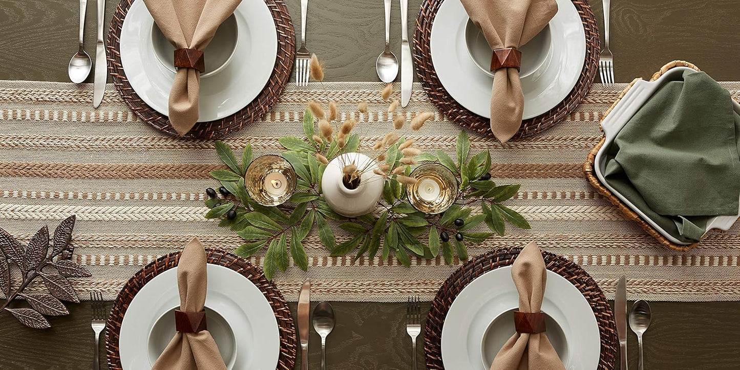 15x72 (15x77, DII Farmhouse Braided Stripe Table Runner Collection, Fringe Included), Stone