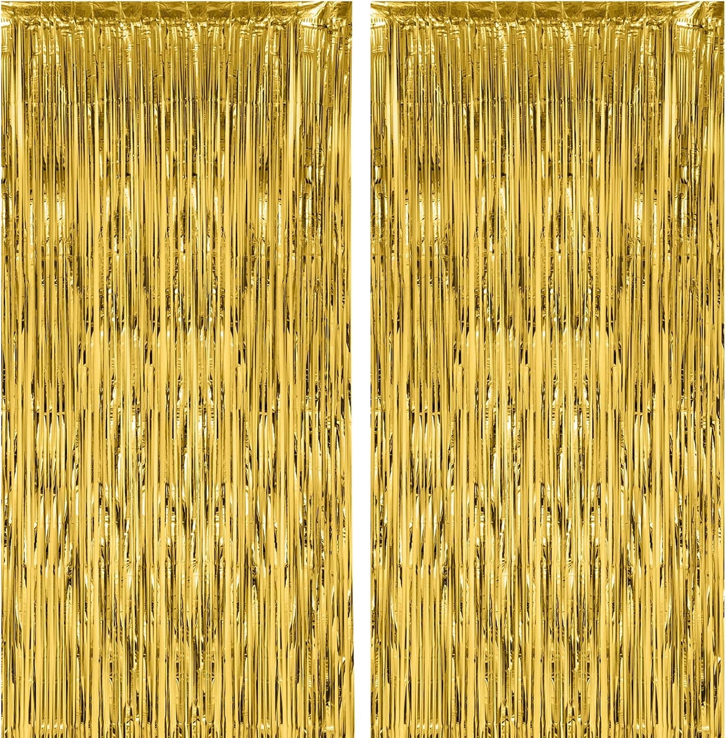 Voircoloria Gold Foil Fringe Backdrop Curtains - 2 Pack Tinsel Streamers for Parties & Celebrations