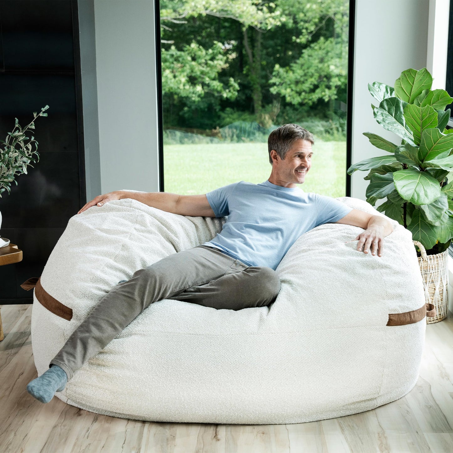 Big Joe Fuf 7Ft Giant Foam Bean Bag Chair, Oversized Couch with Removable Cover for Kids, Teens, Adults, Sandstone Textured Boucle, 7 Foot