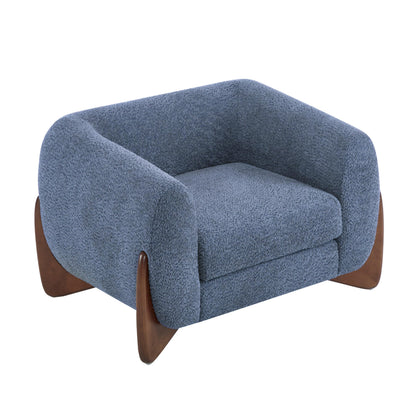 Christopher Knight Home Holly Modern Boucle Fabric Upholstered Club Chair for Living Room, Home Office, Apartment, Relaxing Chair with Removable Cushion and Birch Wood Legs, Blue + Walnut