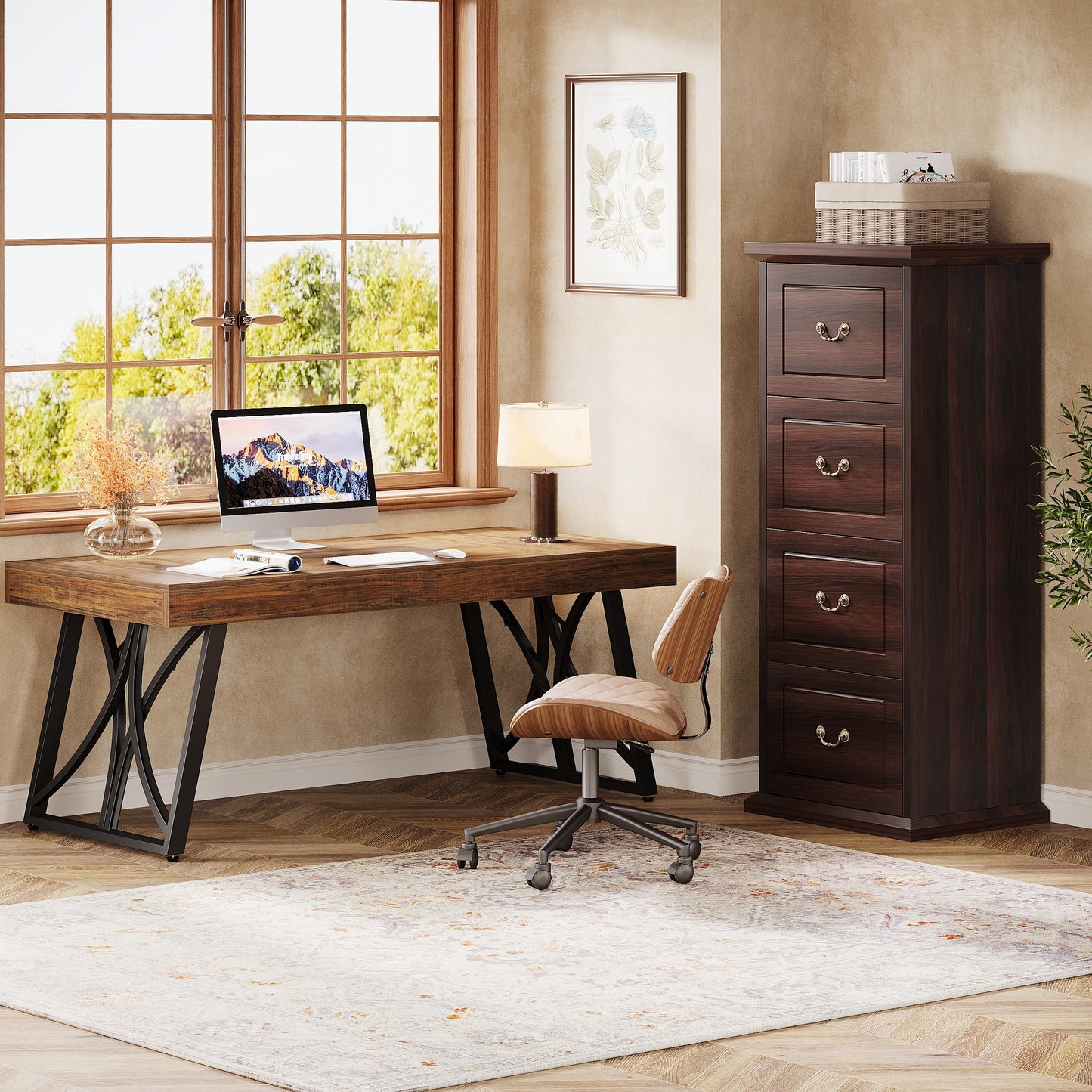 Tribesigns 4-Drawer File Filing Cabinet, Vertical File Cabinet Office Wood Filing Cabinet for A4 /Letter Size Narrow Tall File Storage for Home Office, Walnut