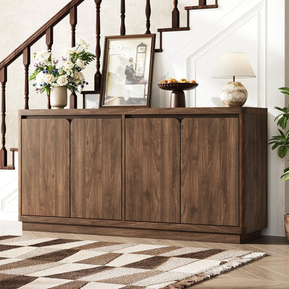 knoworld Buffet Cabinet with Storage, Outlet & Adjustable Shelves, Sideboard Cabinet with Double-Arc Doors, Classic Modern Wood Console Table & Credenza for Dining Room & Entryway