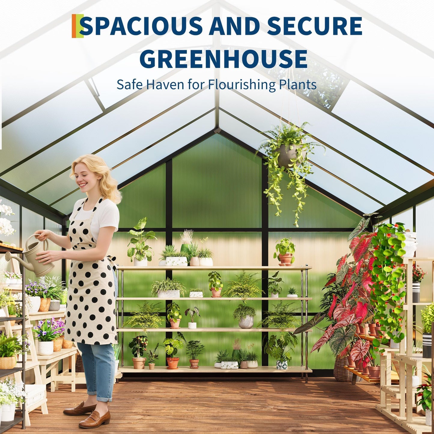 6x8 FT Greenhouse for Outdoors, Polycarbonate Greenhouse with Roof Vent, Ground Nails, Lockable Push Door, Aluminum Large Walk-in Green House for Outside Garden Backyard, Patio, Lawn, Black