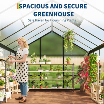 6x8 FT Greenhouse for Outdoors, Polycarbonate Greenhouse with Roof Vent, Ground Nails, Lockable Push Door, Aluminum Large Walk-in Green House for Outside Garden Backyard, Patio, Lawn, Black