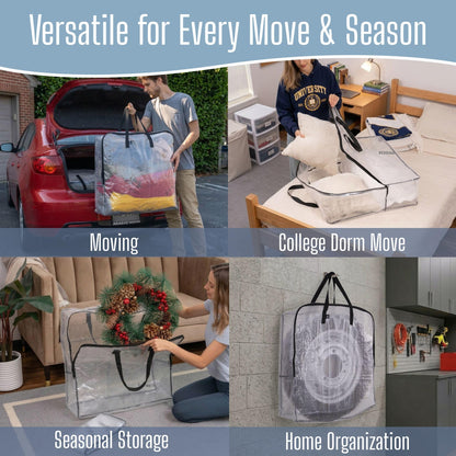 VENO 4 Pack Clear Moving Bags, Fits 30" Wreath & Storage Totes, Heavy Duty Packing Bags with Handles for Clothes & Bedding