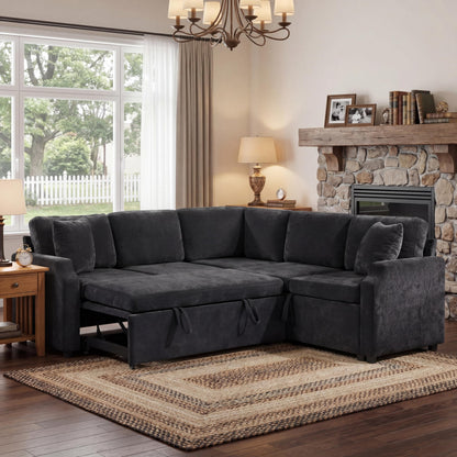 Eafurn 82 INCH Convertible Sleeper Sectional Sofa Pull Out Couch Bed for Living Room - Chenille Upholstered Symmetrical L Shaped Corner Sectional Couch W/Storage and Throw Pillows