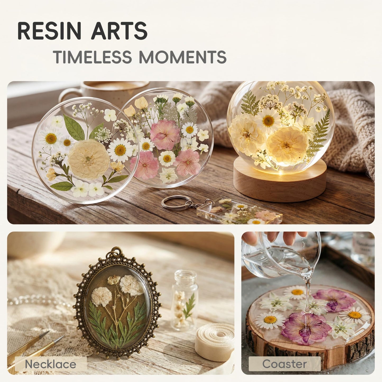 LUXEEASE 80 Pcs Dried Flowers for Crafts, Real Natural Dried Pressed Flowers in Soft Yellow, White & Pink Tones for Resin, DIY Art, Jewelry, Candle & Soap Making – Tweezers Included