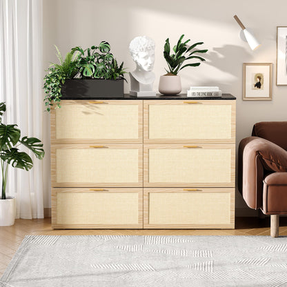 VINGLI Full Size Rattan Murphy Bed with Storage Drawer,2 Charging Station, Boho,Hideaway Paltform Panel Bed for Small Spaces,Guest Room,Office,Apartment, Space-Saving Cabinet Bed,Oak White