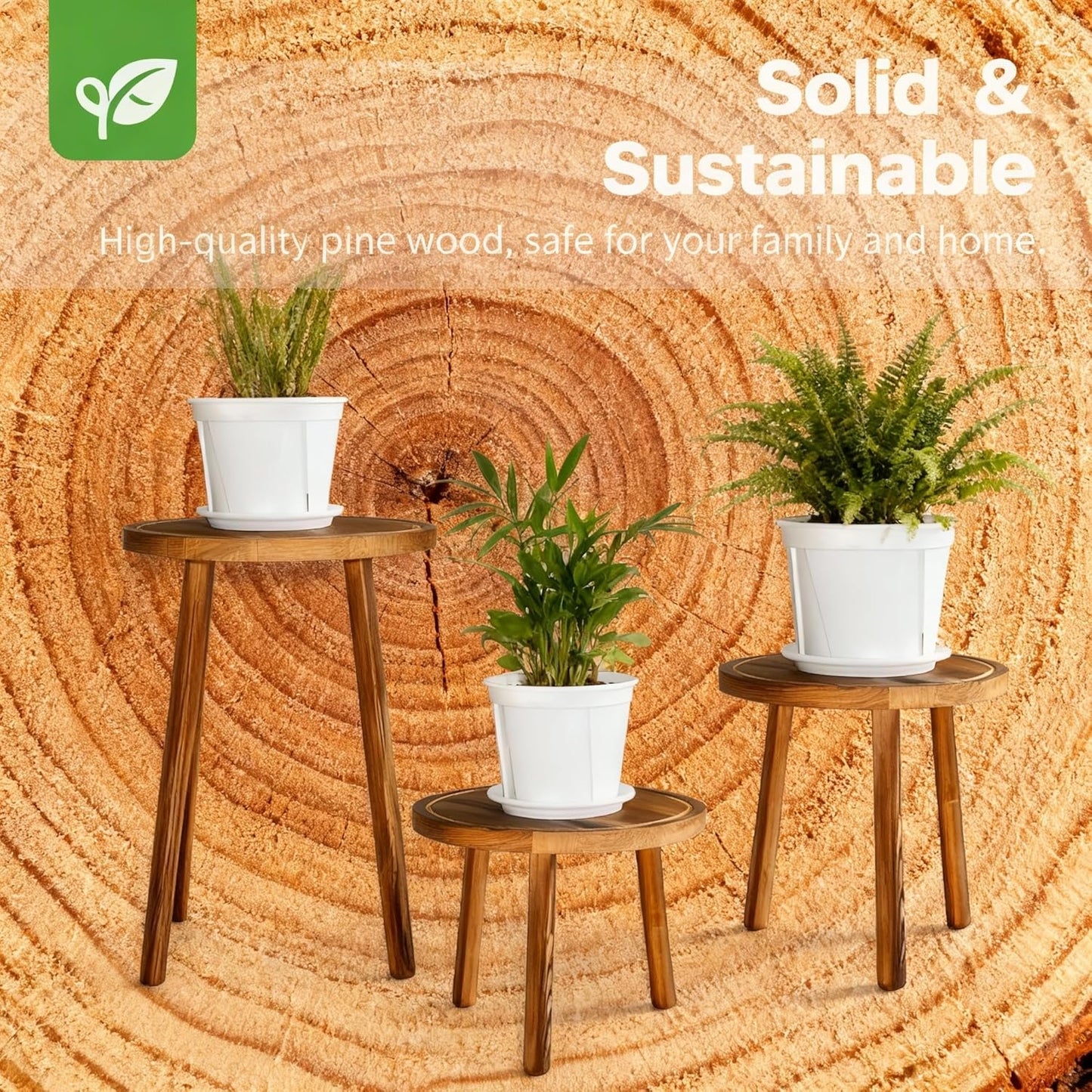 AMVAQKER 3 6-15 Inch PCS Wood Plant Stands Indoor, Three Sizes of Plant Stands Suitable for Pots, Single Plant Holder