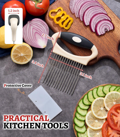 Large Onion Slicer Holder, Stainless Steel Onion Holder for Slicing, Onion Cutter Vegetable Chopper Tool with 14 Sharp Prongs for Slicing of Potato Avocados & Meat, Cooking Gadgets Tool for Fruit Prep