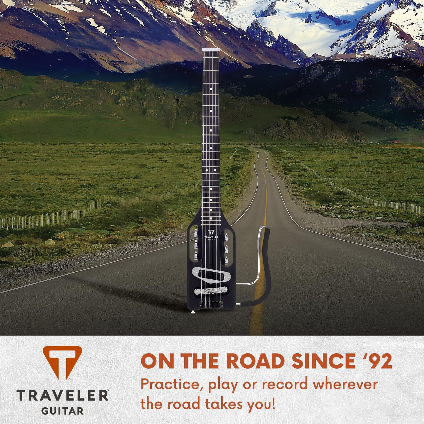 Traveler Guitar Ultra-Light Electric Guitar Matte Black | Portable Electric with Removable Lap Rest | Full 24 3/4" Scale Headless Guitar | Custom Gig Bag Included