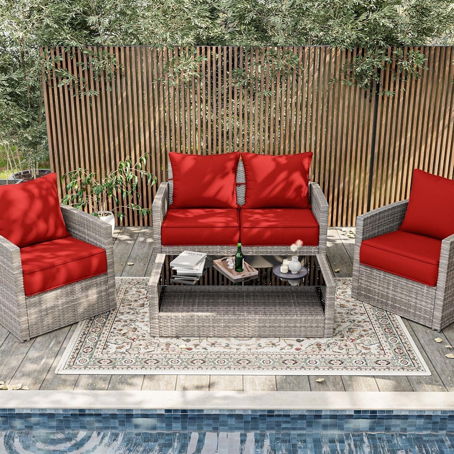 Set 19 19 4 Inch Set Outdoor Patio Chair Cushions L X W X H Waterproof & Fade Resistant Deep Seat and Back Cushions