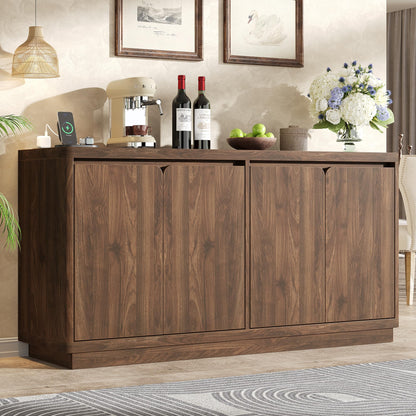 knoworld Buffet Cabinet with Storage, Outlet & Adjustable Shelves, Sideboard Cabinet with Double-Arc Doors, Classic Modern Wood Console Table & Credenza for Dining Room & Entryway