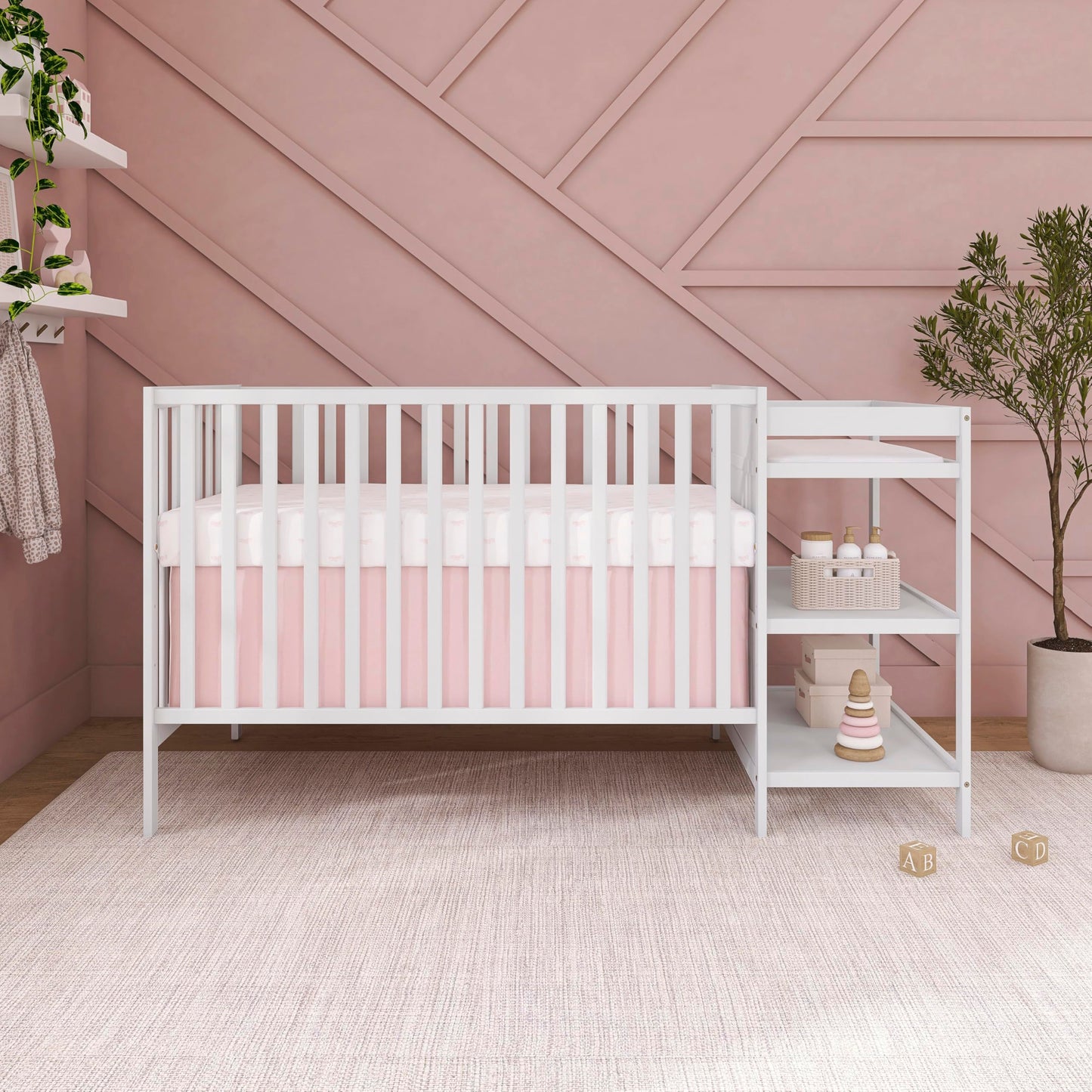 Dream On Me Synergy 3-in-1 Convertible Full-Size Baby Crib & Changer, White, Open Storage, GreenGuard Gold & JPMA, Pinewood, Converts to Day & Toddler Bed, 4 Mattress Heights, 1″ Changing Pad,