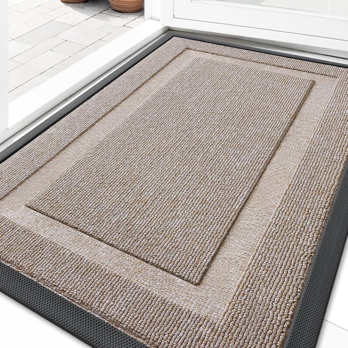 OLANLY Indoor Outdoor Front Door Mat - Waterproof All-Season Doormat | Sturdy Natural Rubber, 29.5x17, Camel