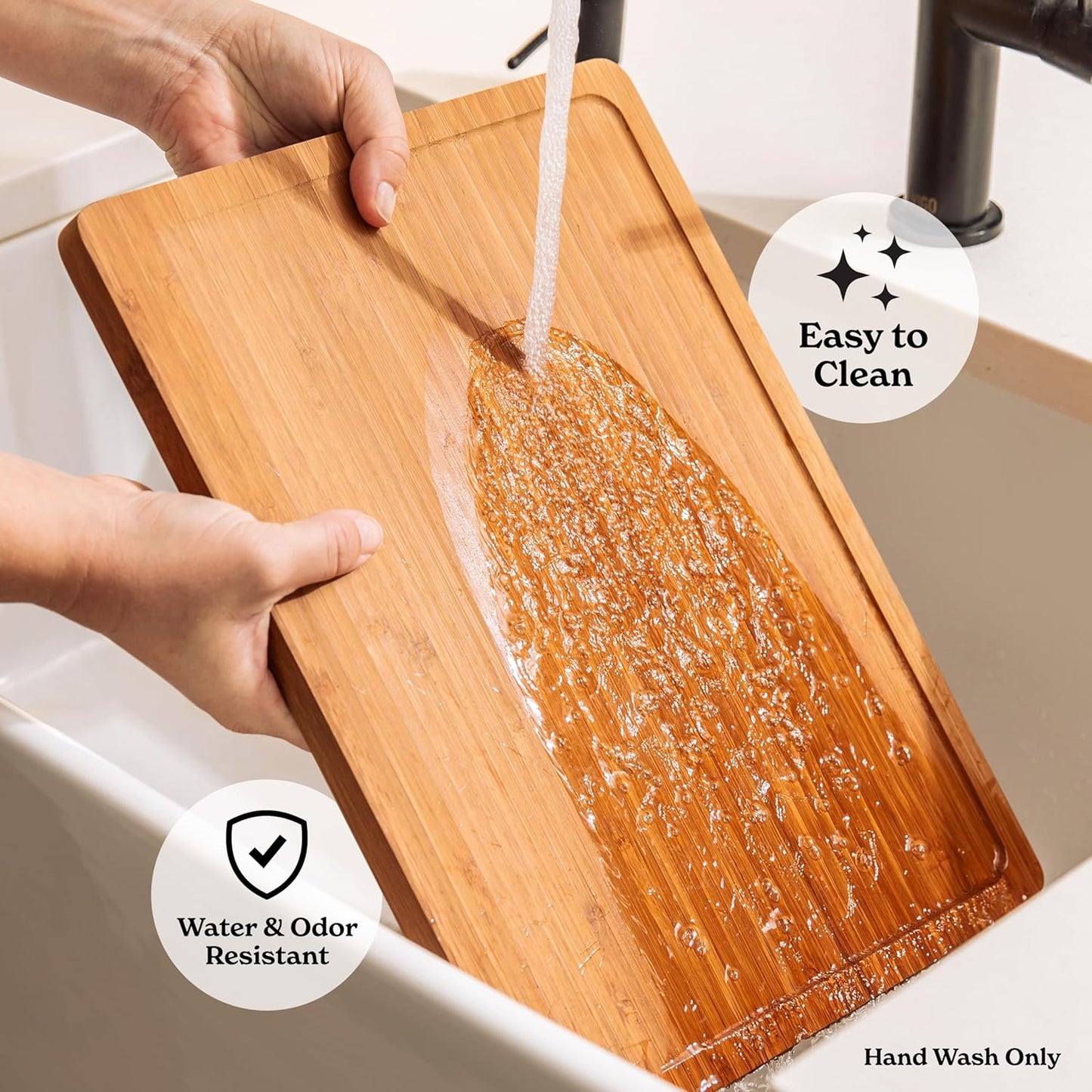 SMIRLY Large Bamboo Cutting Board for Kitchen, Wooden Board with Juice Groove