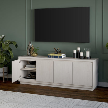 Henn&Hart TV Stand for TVs up to 75'' with 2 Concealed Storage Cabinets and Adjustable Shelves for Living Room, Family Room, or Office, Alder White
