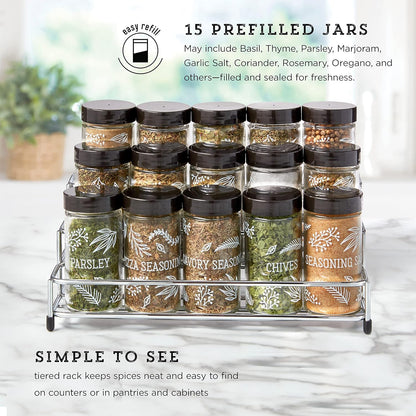 15 Countertop 5 9.5 5.8 9 Kamenstein Jar Lincoln Spice Rack with Spices Included, FREE Spice Refills for Years, Chrome