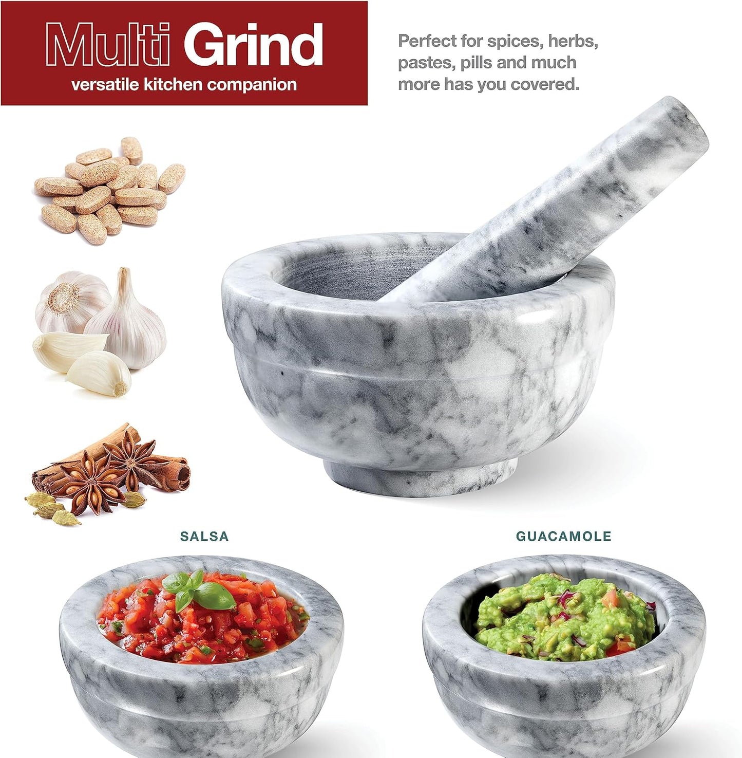 Sagler Set Set, 2.5oz 3.75x2, Mortar and Pestle - Small Grinding Bowl Container for Guacamole, Spices, Salsa, Pesto