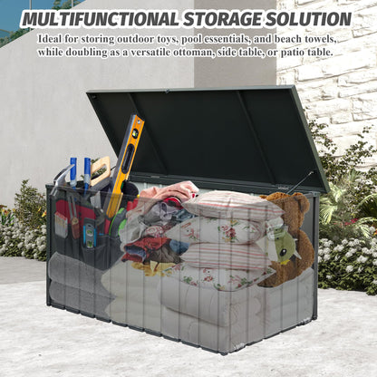 Domi Deck Box 190 Gallon, Waterproof Lockable Steel Outdoor Storage Container for Outside Cushions, Garden Tools and Pools Equipment, Gray