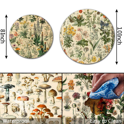 TUMOVO Wildflowers Botanical Science Art Stove Burner Covers Set of 4,Stove Top for Gas Burners,Mushroom Collection Pattern Electric Stove Covers,Metal Stove Burner Cover Gilt(Brown),10''Wx10'H