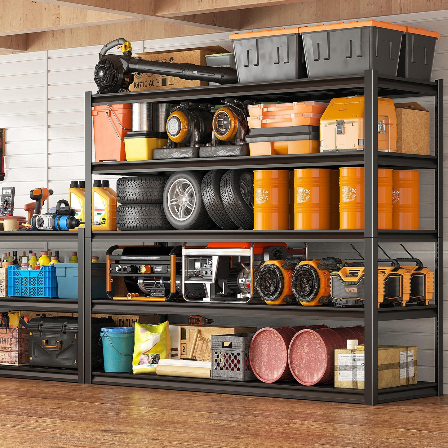 REIBII Garage Shelving 48.2" W Storage Shelves 3000LBS Heavy Duty Shelving Adjustable Metal Shelf Industrial 5 Tier Pantry Shelves for Basement Warehouse Supermarket 72.2"H x 24.2"D x 48.2"W, 2 Pack