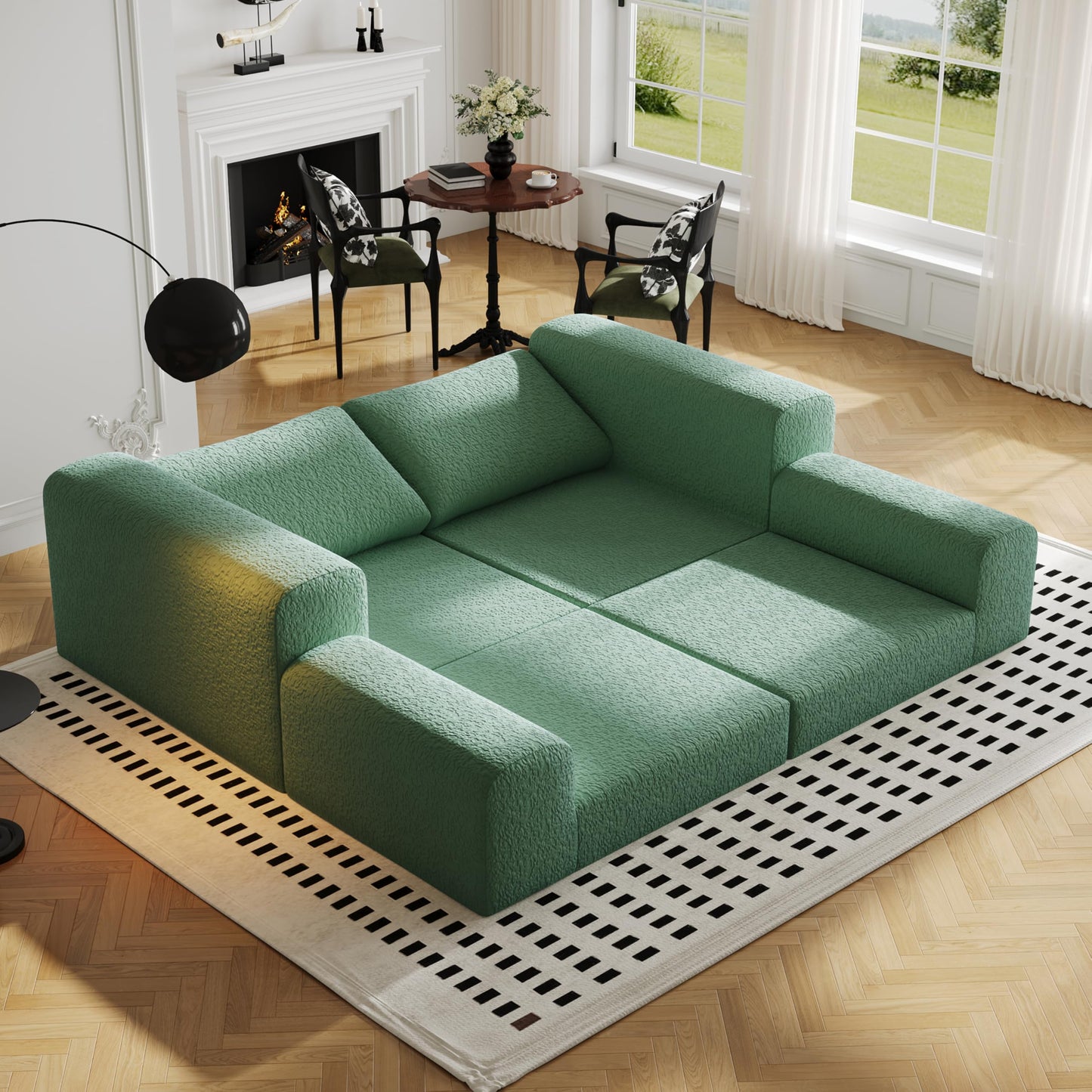 Cloud Modular Sectional Sofa, DIY Combination Modular Couch for Living Room, Unique Knitted Fabric Love Seat Couches with 2 Pillows, 2 Seater Comfy Sectional Couch with No Assembly (Green)
