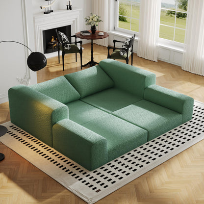 Cloud Modular Sectional Sofa, DIY Combination Modular Couch for Living Room, Unique Knitted Fabric Love Seat Couches with 2 Pillows, 2 Seater Comfy Sectional Couch with No Assembly (Green)