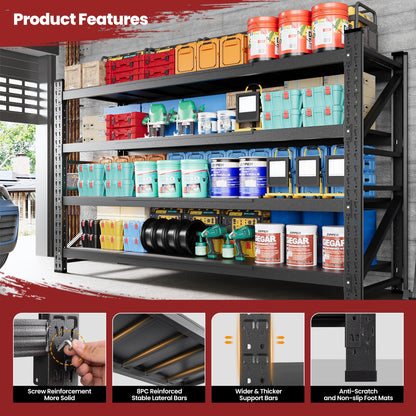 68" Wide Industrial Storage Shelves, 8000LBS Garage Shelving Heavy Duty, Standing Shelf Units, 4 Tier Metal Adjustable Storage Shelving Rack for Shop Warehouse Basement, 68'' W x 24''D x 63.5'' H