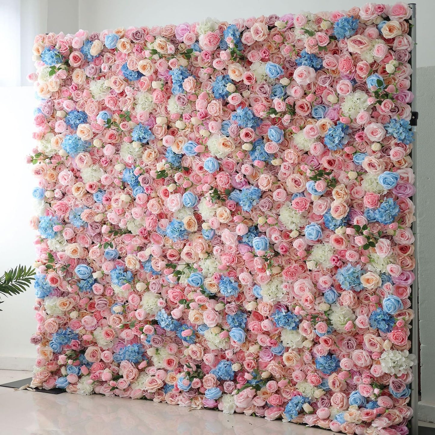JIIPOREGJ Handmade Blue Pink Floral Rose Wall Large Artificial Flower Wall Backdrop Panels Rose Wedding Backdrop 3D Floral Wall Fabric Flower Wall for Party Baby Shower B