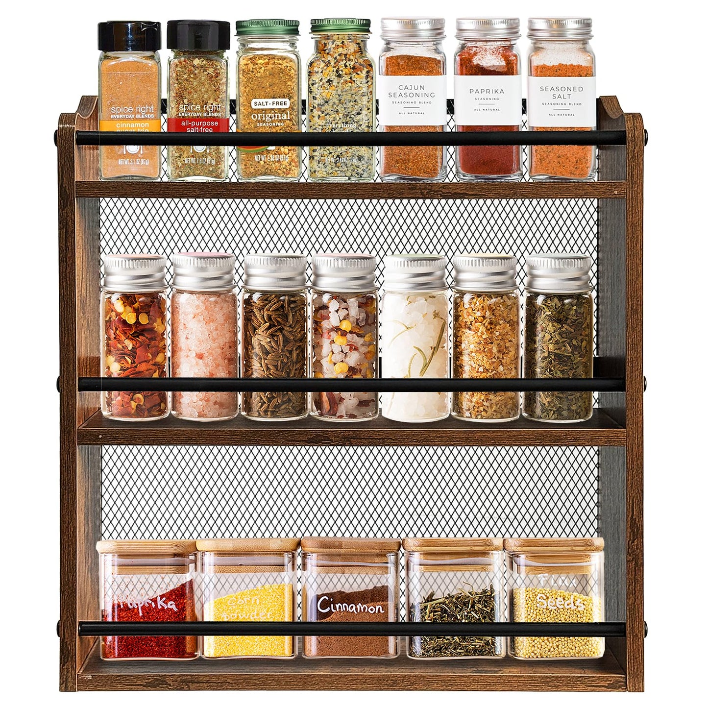 Klxuyuo Spice Rack Wall Mount for Spice Jars & Seasonings, 3 Tier Large Wall Hanging Spice Rack Organizer for Kitchen Cabinet, Pantry Door
