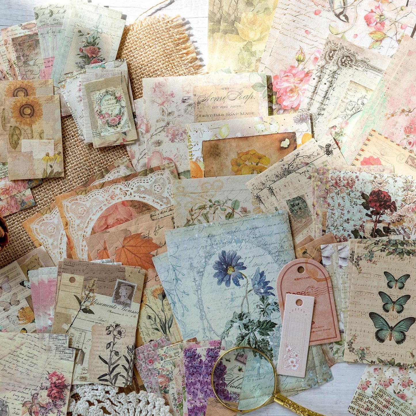 VIVIQUEN 400 Sheets Vintage Textured Scrapbook Paper Set – 4 Nature Themes Retro Mixed Special Paper for Scrapbooking Planner Bullet Junk Journal Supplies Collage Card Embellishment