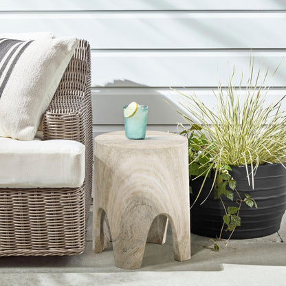 Meridian Furniture 99054Travertine-ET Foligno Collection Art Deco Indoor/Outdoor Concrete End Table with Travertine Finish, 14" W x 14" D x 18" H, Travertine